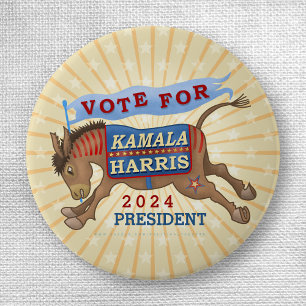 Kamala Harris for President 2024 Democrat Donkey 1 Inch Round Button