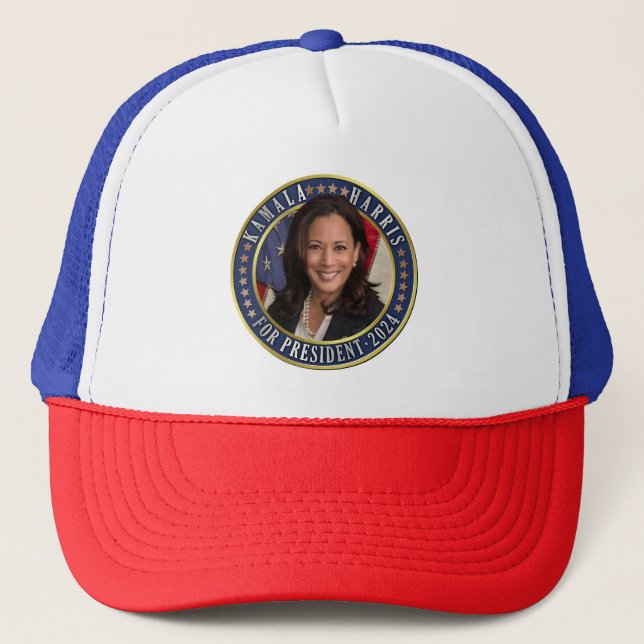 Kamala Harris for President 2024 Democrat Photo Trucker Hat (Front)