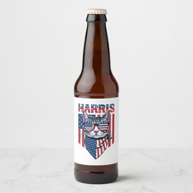 Kamala Harris for President 2024 Funny Cat  Beer Bottle Label (Front)