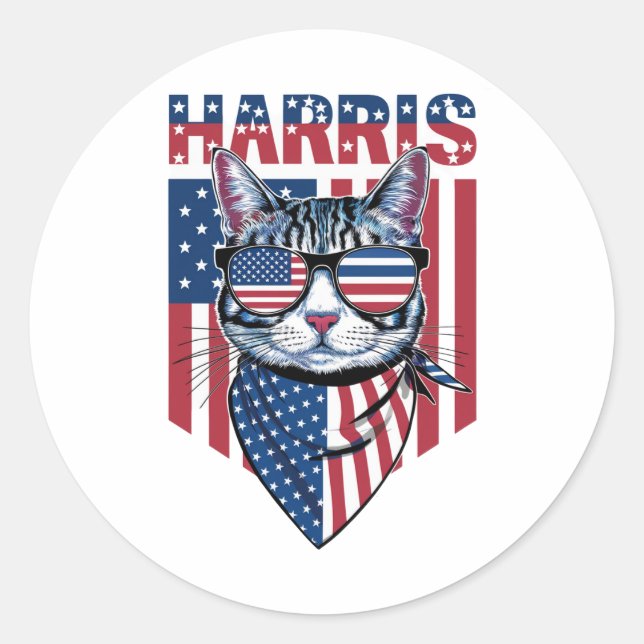 Kamala Harris for President 2024 Funny Cat  Classic Round Sticker (Front)