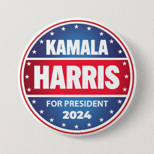 Kamala Harris For President 2024 Stars Blue Red  3 Inch Round Button