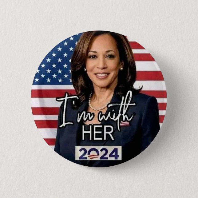 Kamala harris for president 2024 women  2 inch round button (Front)