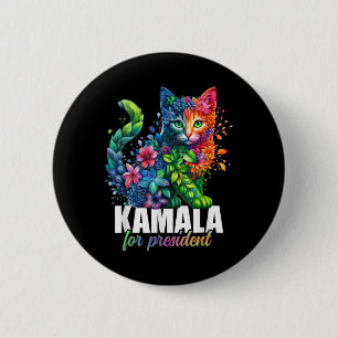 Kamala Harris For President Cute Cat Floral Femini 2 Inch Round Button