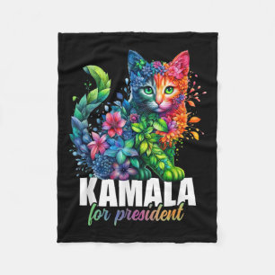 Kamala Harris For President Cute Cat Floral Femini Fleece Blanket