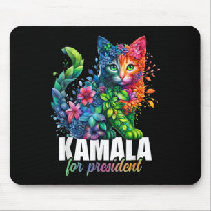 Kamala Harris For President Cute Cat Floral Femini Mouse Pad