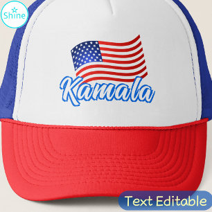 Kamala Harris for President Elegant Script US Flag Trucker Hat