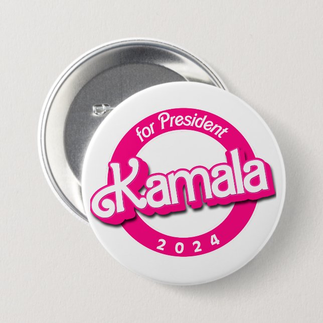 Kamala Harris for President in Pink 3 Inch Round Button (Front & Back)