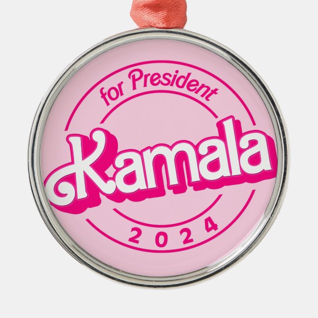 Kamala Harris for President in Pink Metal Ornament (Front)