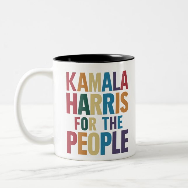 Kamala Harris For President LGBT Gay Pride Rainbow Two-Tone Coffee Mug (Left)