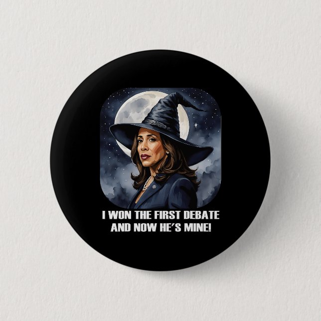 Kamala Harris Funny Debate Election 2024 Won Witch 2 Inch Round Button (Front)