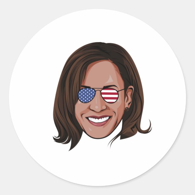 Kamala Harris - Head with Aviators Patriotic Classic Round Sticker (Front)