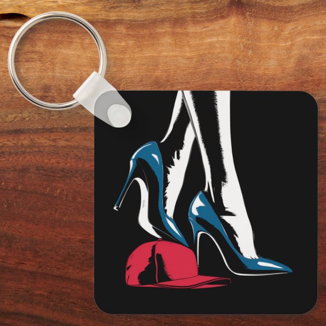 Kamala Harris Heels Stepping On Maga Hat  Keychain (Front)