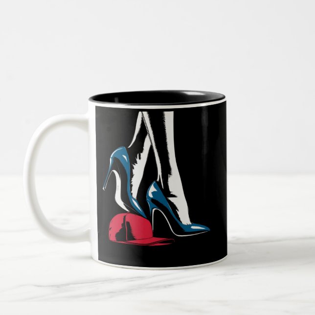 Kamala Harris Heels Stepping On Maga Hat  Two-Tone Coffee Mug (Left)