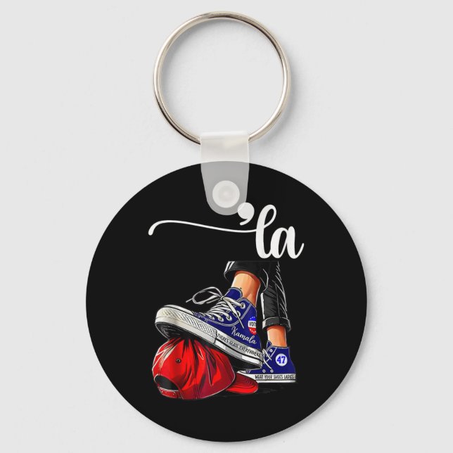 Kamala Harris High Heels Stepping On Red Mega Hat  Keychain (Front)
