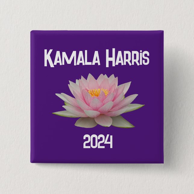 Kamala Harris Lotus 2024 2 Inch Square Button (Front)