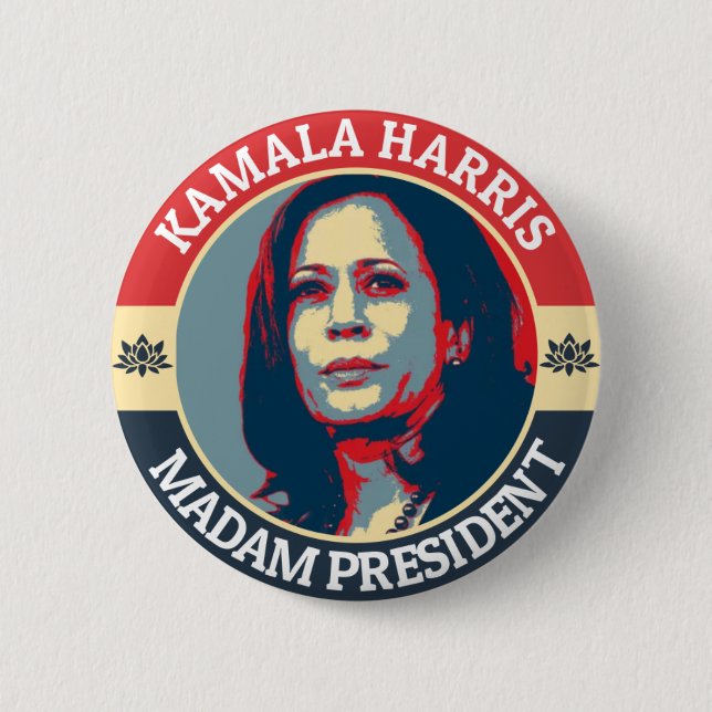 KAMALA HARRIS MADAM PRESIDENT 2 INCH ROUND BUTTON (Front)