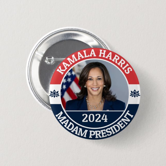 KAMALA HARRIS MADAM PRESIDENT 2 INCH ROUND BUTTON (Front & Back)
