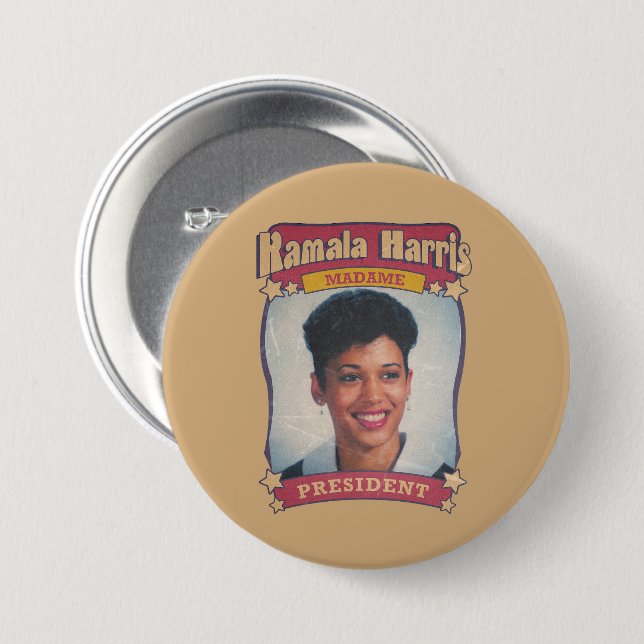 Kamala Harris Madame President Retro Card 3 Inch Round Button (Front & Back)