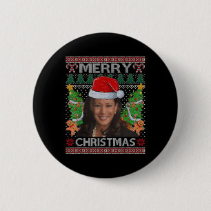 Kamala Harris Merry Christmas Shirt Women's Ugly C 2 Inch Round Button