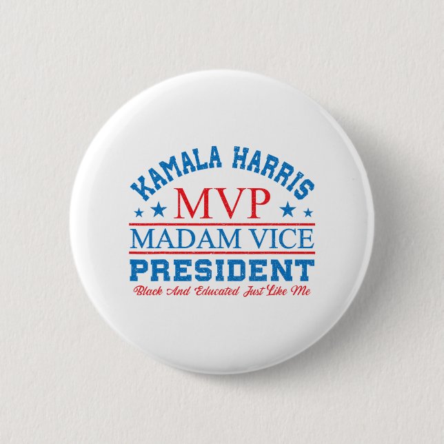 Kamala Harris Mvp Madam Vice President Black And E 2 Inch Round Button (Front)
