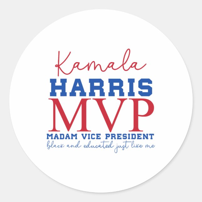 Kamala Harris Mvp Madam Vice President Black And E Classic Round Sticker (Front)