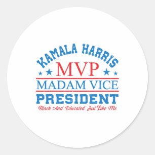 Kamala Harris Mvp Madam Vice President Black And E Classic Round Sticker