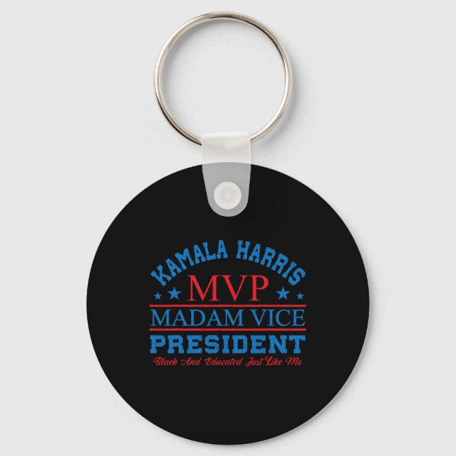 Kamala Harris Mvp Madam Vice President Black And E Keychain (Front)