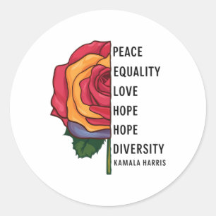 Kamala Harris Peace Love Equality Hope Diversity 1 Classic Round Sticker
