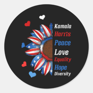 Kamala Harris Peace Love Equality Hope Diversity 1 Classic Round Sticker