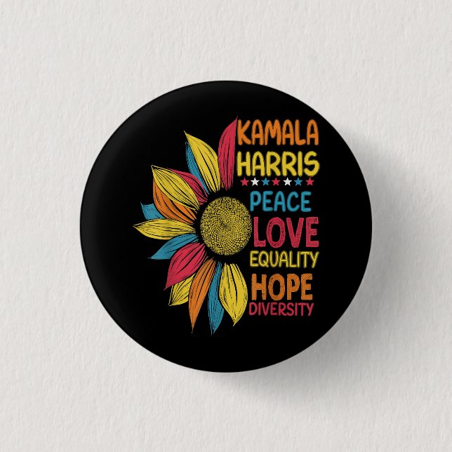 Kamala Harris Peace Love Equality Hope Diversity 1 Inch Round Button (Front)