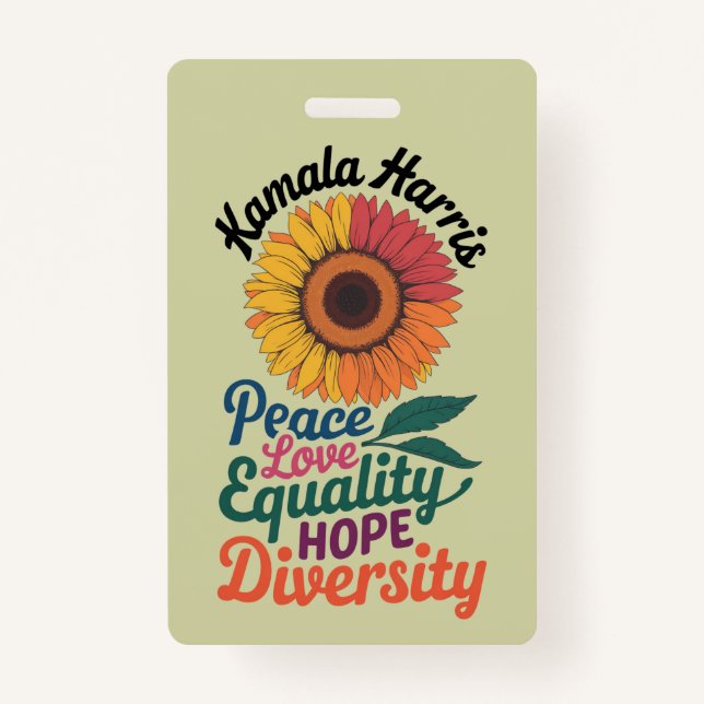 Kamala Harris Peace Love Equality Hope Diversity Badge (Front)
