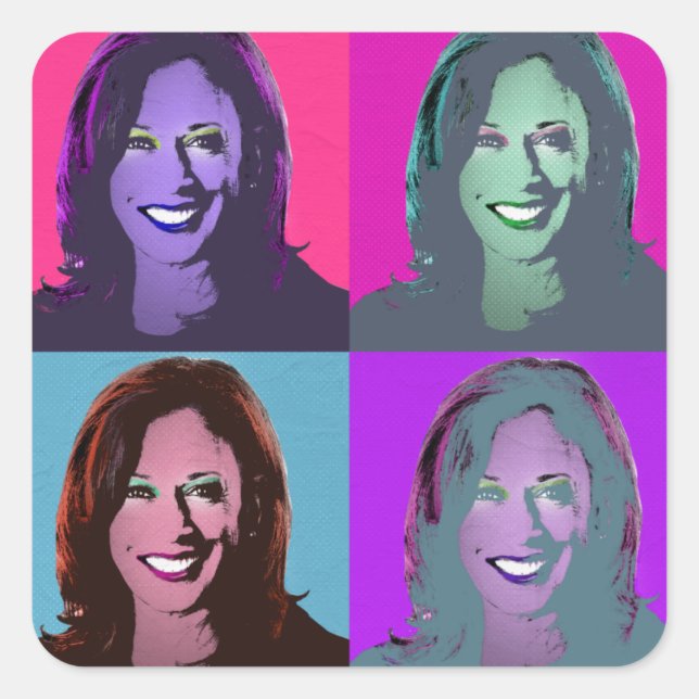 Kamala Harris Pop Art (Pink, Magenta, Blue, Purple Square Sticker (Front)