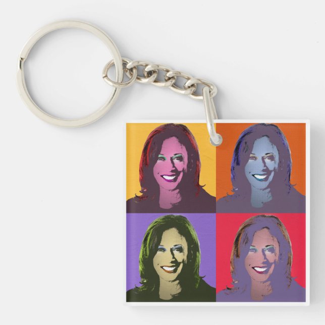 Kamala Harris Pop Art (Yellow, Orange, Purple, Red Keychain (Front)