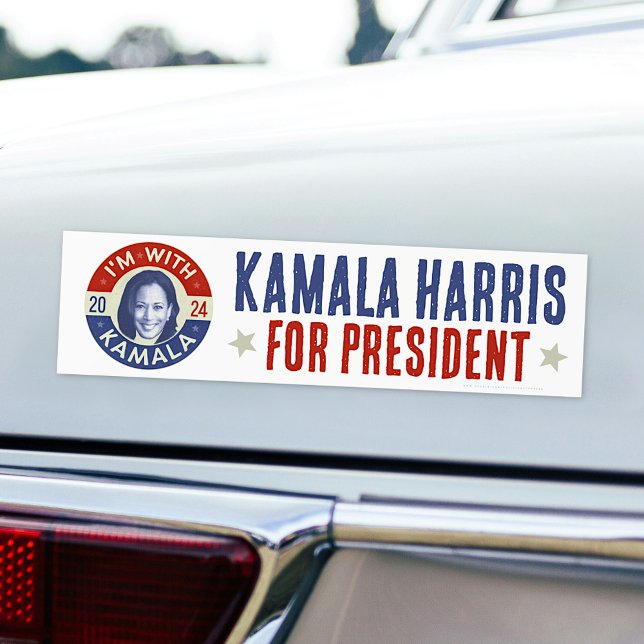 Kamala Harris President 2024 Democrat Photo Retro Bumper Sticker (Creator Uploaded)