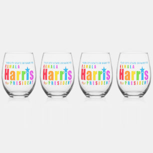 Kamala Harris Pride 2024 Chic Personalized Party Stemless Wine Glass