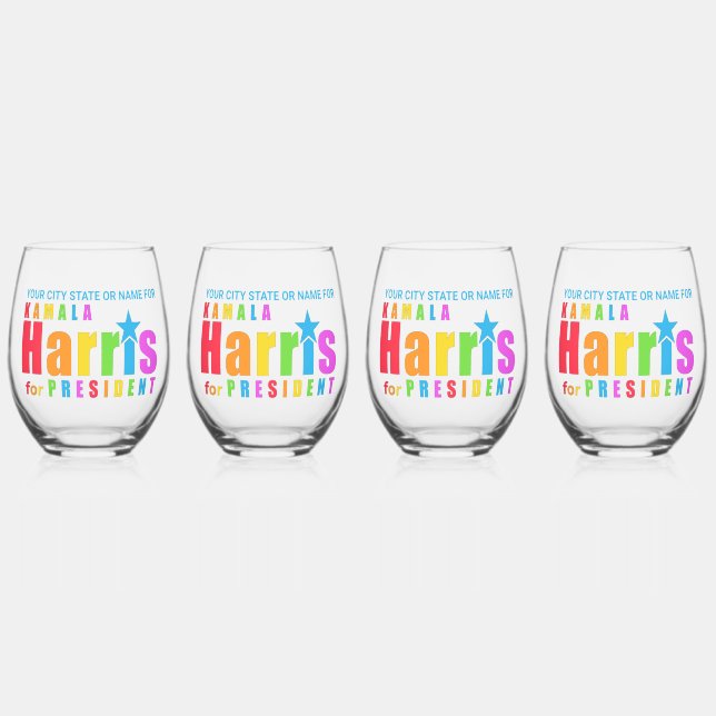 Kamala Harris Pride 2024 Chic Personalized Party Stemless Wine Glass (Front)