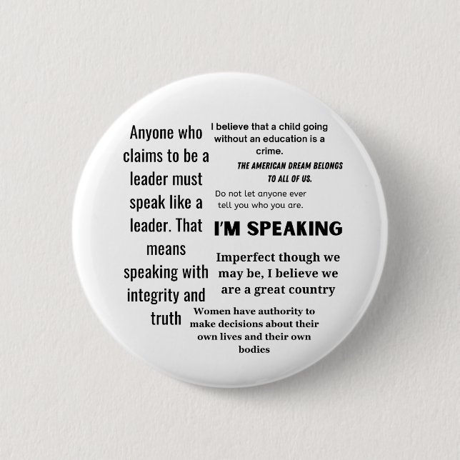 Kamala Harris Quotes, Anti Trump Word Cloud 2 Inch Round Button (Front)