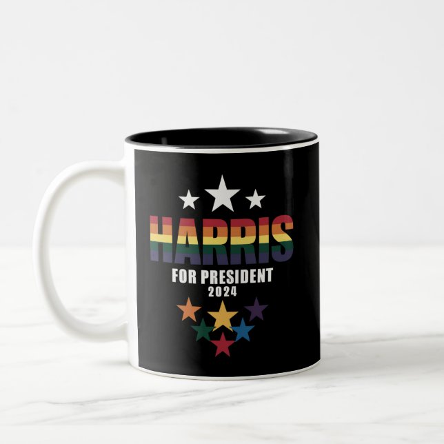 Kamala Harris Rainbow Gay Pride LGBT Election 2024 Two-Tone Coffee Mug (Left)
