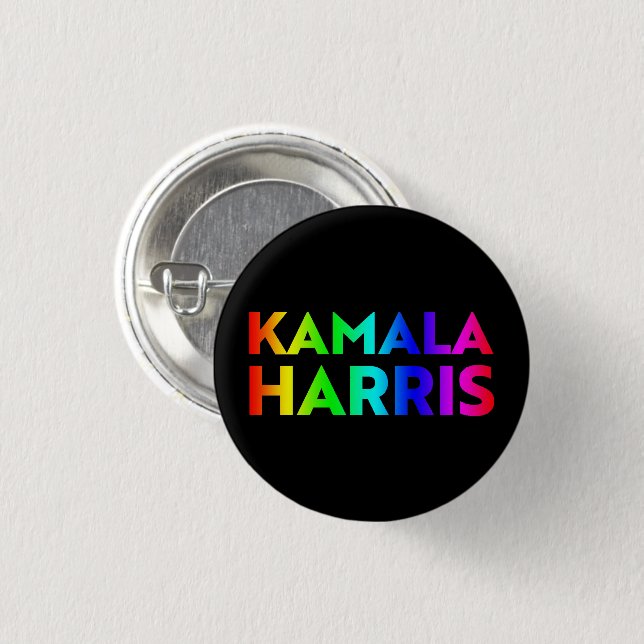 Kamala Harris rainbow gradient typography black 1 Inch Round Button (Front & Back)