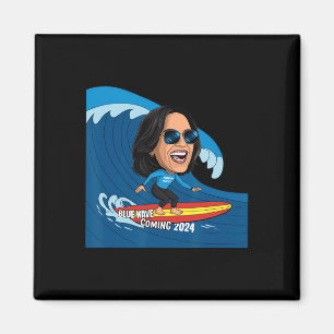 Kamala Harris Riding Surfboard On A Blue Wave  Magnet