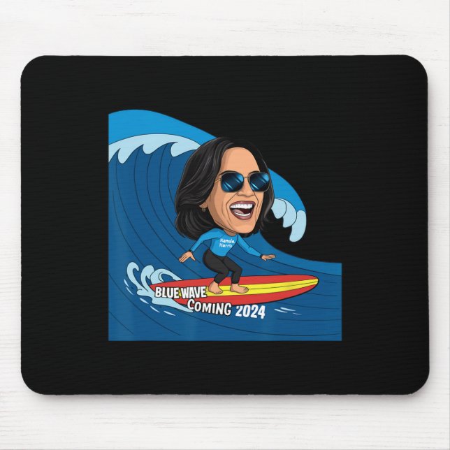 Kamala Harris Riding Surfboard On A Blue Wave  Mouse Pad (Front)