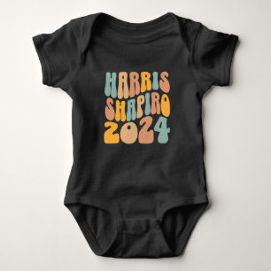 Kamala Harris Shapiro Wavy Text Retro Trendy Baby Bodysuit