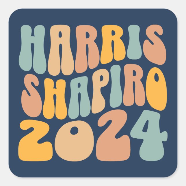 Kamala Harris Shapiro Wavy Text Retro Trendy Square Sticker (Front)