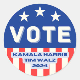 Kamala Harris - Tim Walz 2024. Circle Classic Round Sticker