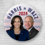 Kamala Harris Tim Walz 2024 President Vice Photos 1 Inch Round Button<br><div class="desc">This design says,  "Kamala Harris / Tim Walz 2024" and includes a photograph of Kamala Harris and Tim Walz in front of an American flag pattern | Political election gear for Democrats | United States campaign merchandise | Check out more Harris merch here: https://www.zazzle.com/store/politicaltheatre/products?dp=252536702459719117&cg=196747433535254757&ps=204</div>