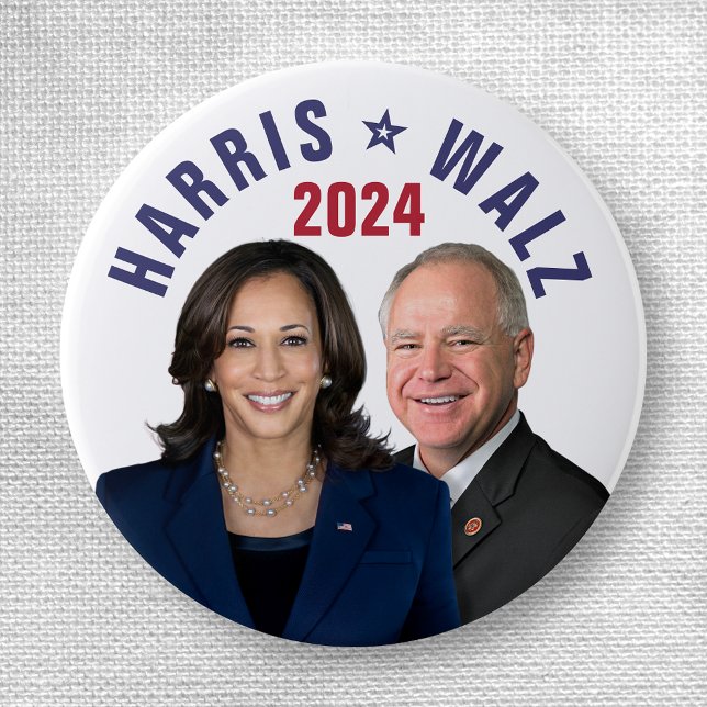 Kamala Harris Tim Walz 2024 President Vice Photos 1 Inch Round Button (Creator Uploaded)