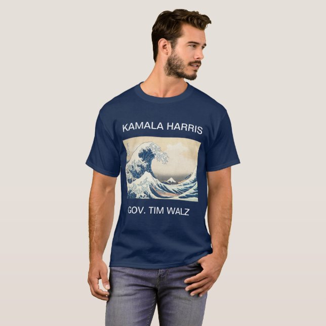 KAMALA HARRIS TIM WALZ BLUE WAVE T-Shirt (Front Full)