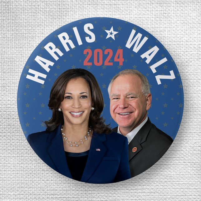 Kamala Harris Tim Walz President Vice 2024 Photos 1 Inch Round Button (Creator Uploaded)