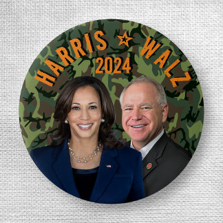 Kamala Harris Tim Walz President Vice Photos Camo 1 Inch Round Button