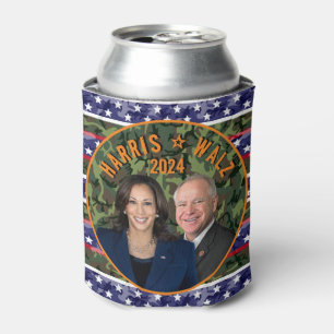 Kamala Harris Tim Walz President Vice Photos Camo Can Cooler
